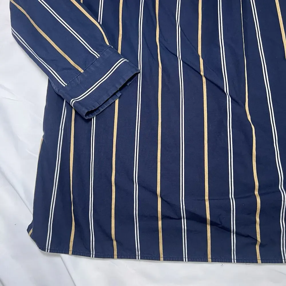 Lafayette 148 New York Shirt Size L Navy Stripe Brayden Riverside Long Sleeve - Picture 10 of 13